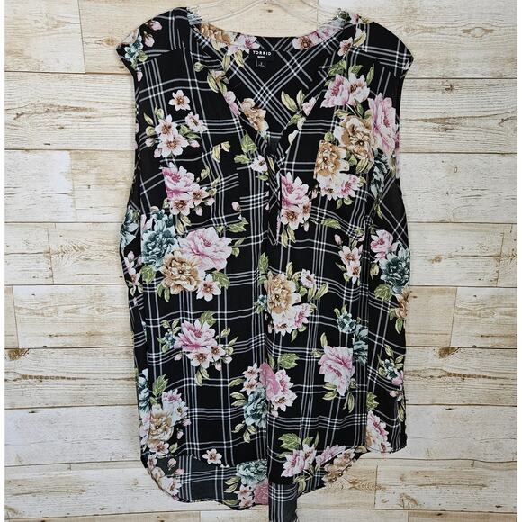 Torrid Harper Tank Top Plus Size 2 Size 18/20 Sleeveless Blouse Floral Plaid 2X - Picture 4 of 14